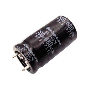 خازن الکترولیت 680 میکرو فاراد 200 ولت سایز 41*22 پایه میخی °105 روبیکون