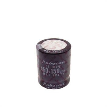 خازن الکترولیت 150 میکرو فاراد 450 ولت سایز 31*25 پایه میخی °105 روبیکون